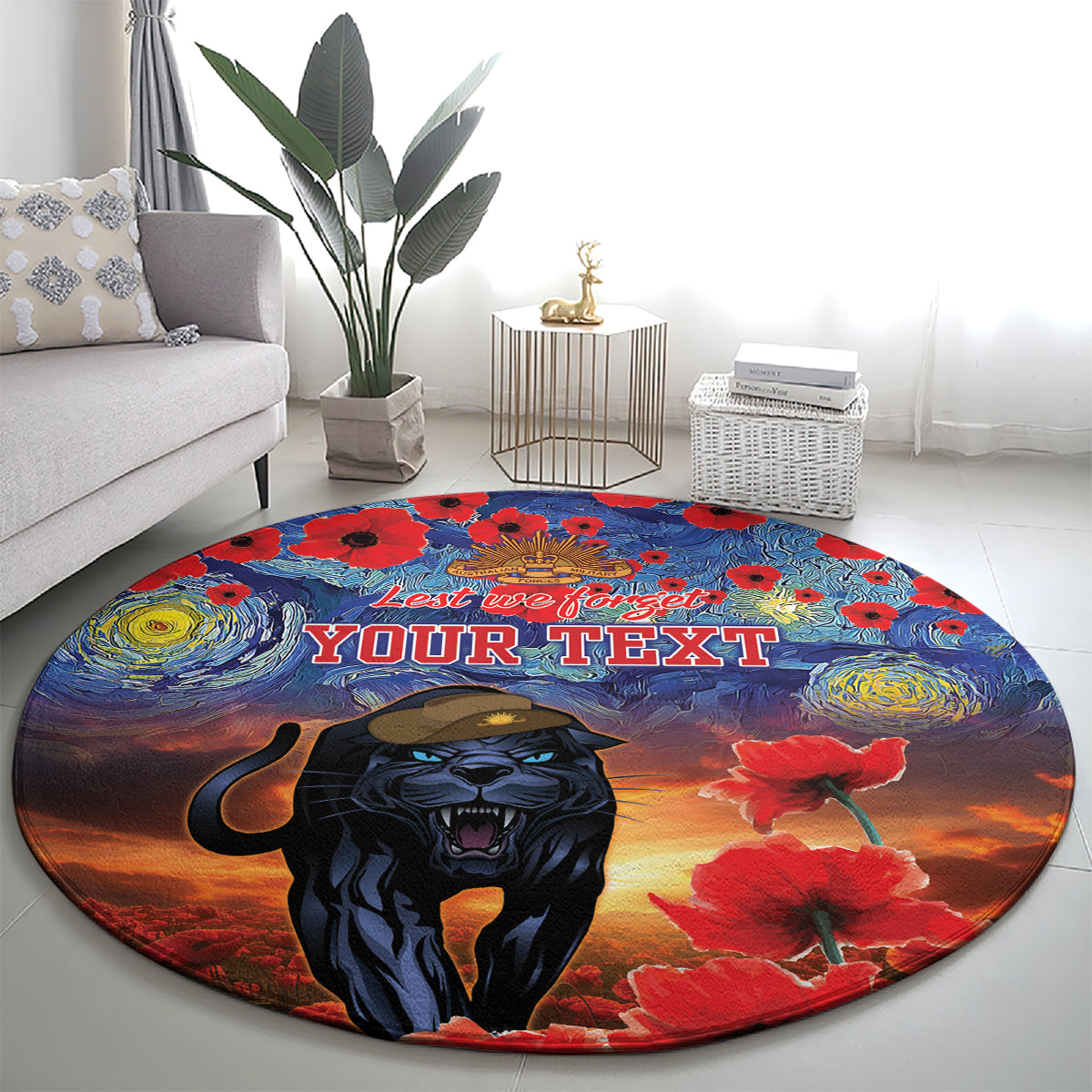 Personalised Panthers Rugby ANZAC Round Carpet Starry Night and Field of Poppies