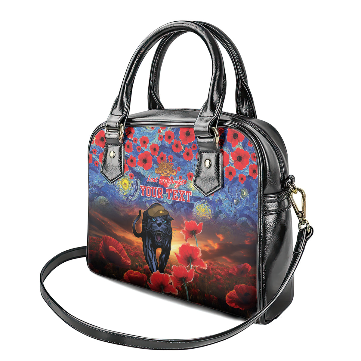 Personalised Panthers Rugby ANZAC Shoulder Handbag Starry Night and Field of Poppies