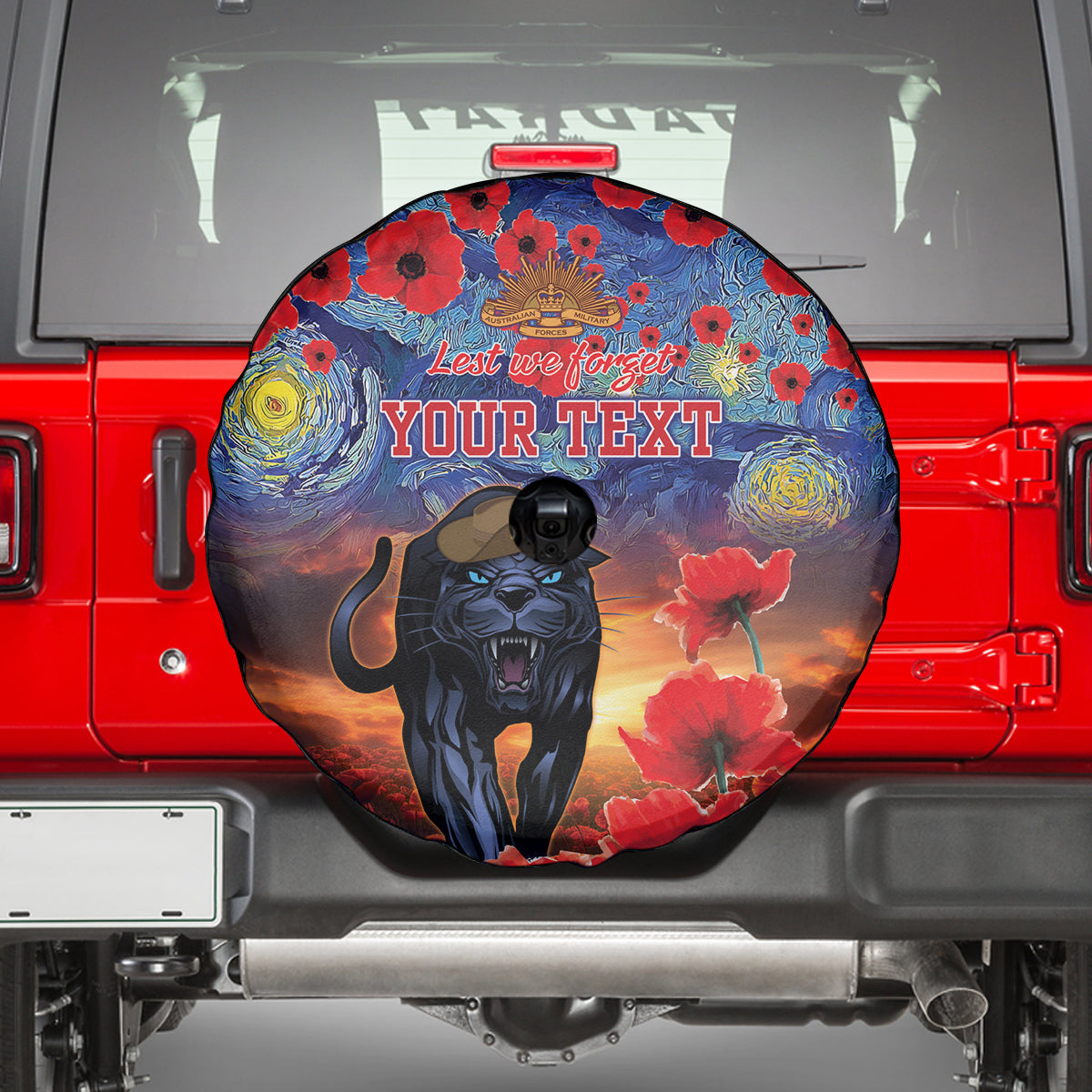 Personalised Panthers Rugby ANZAC Spare Tire Cover Starry Night and Field of Poppies