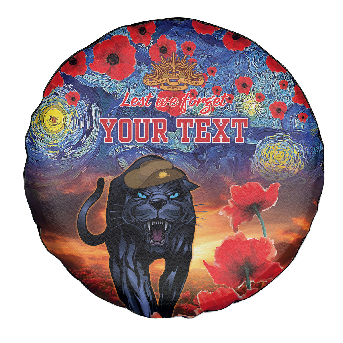 Personalised Panthers Rugby ANZAC Spare Tire Cover Starry Night and Field of Poppies