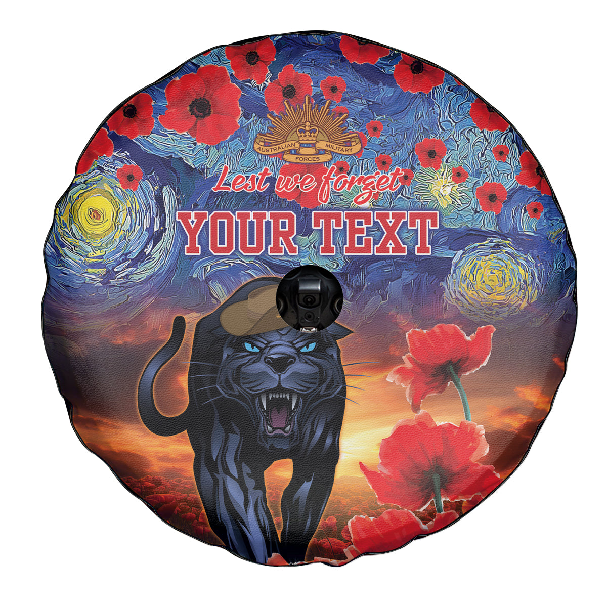 Personalised Panthers Rugby ANZAC Spare Tire Cover Starry Night and Field of Poppies