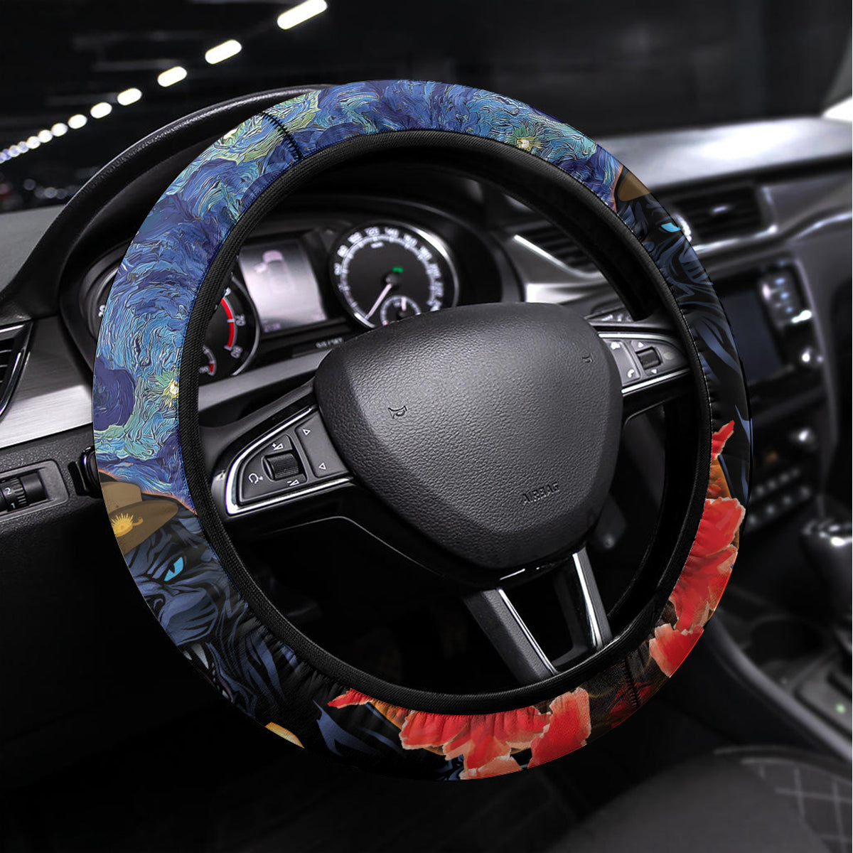 Panthers Rugby ANZAC Steering Wheel Cover Starry Night and Field of Poppies