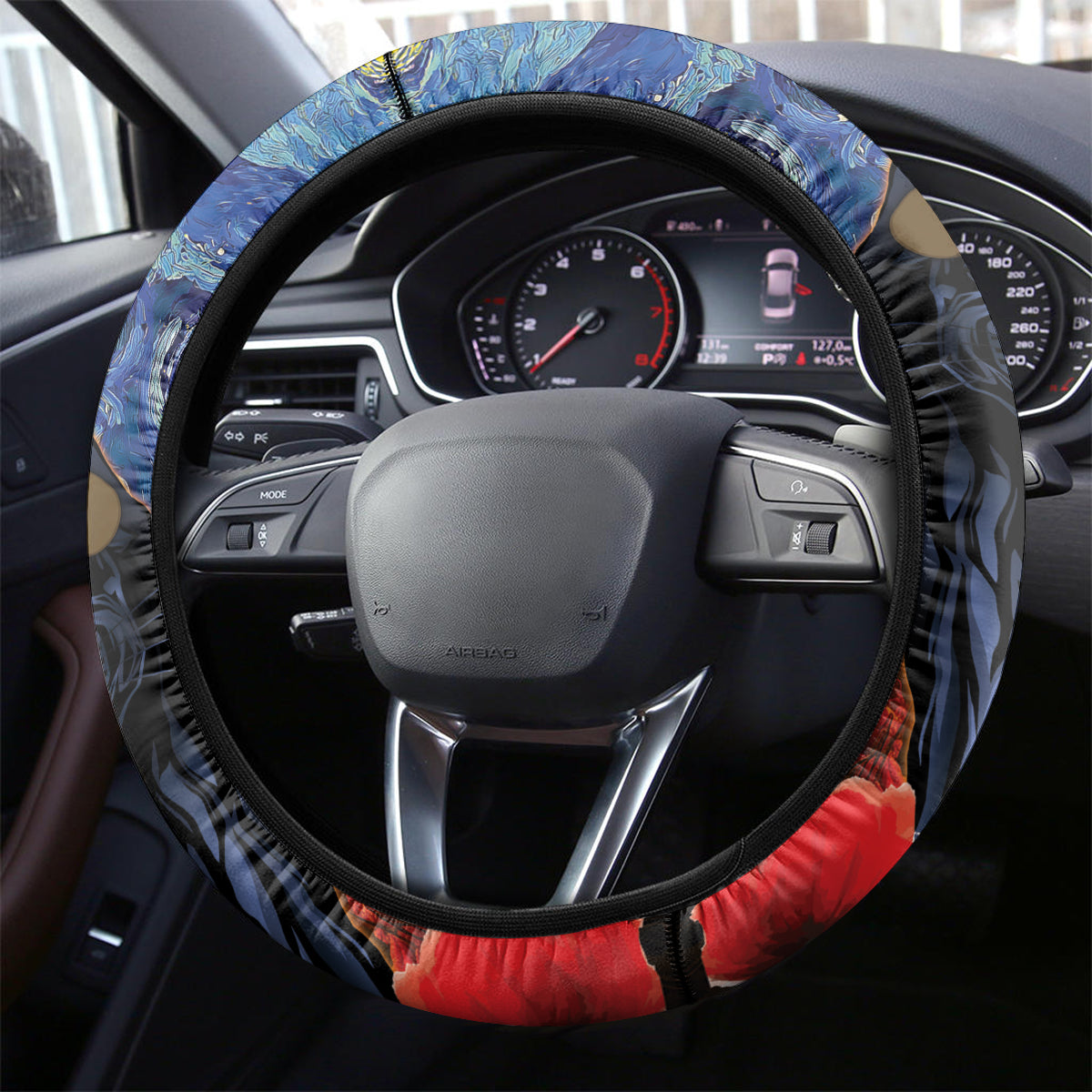 Panthers Rugby ANZAC Steering Wheel Cover Starry Night and Field of Poppies