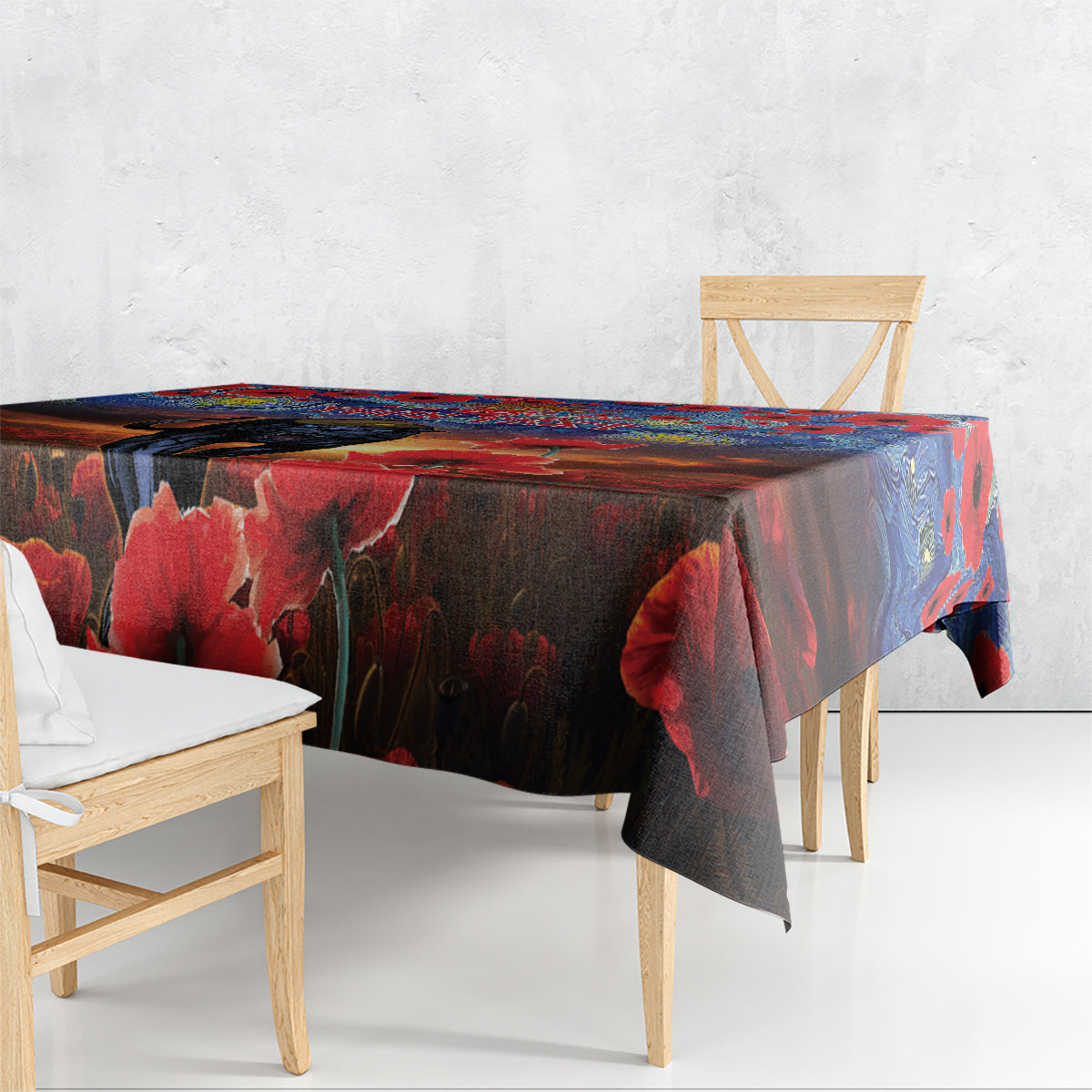 Personalised Panthers Rugby ANZAC Tablecloth Starry Night and Field of Poppies