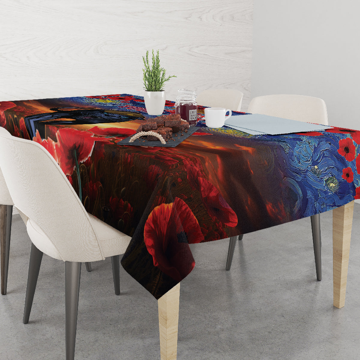 Personalised Panthers Rugby ANZAC Tablecloth Starry Night and Field of Poppies