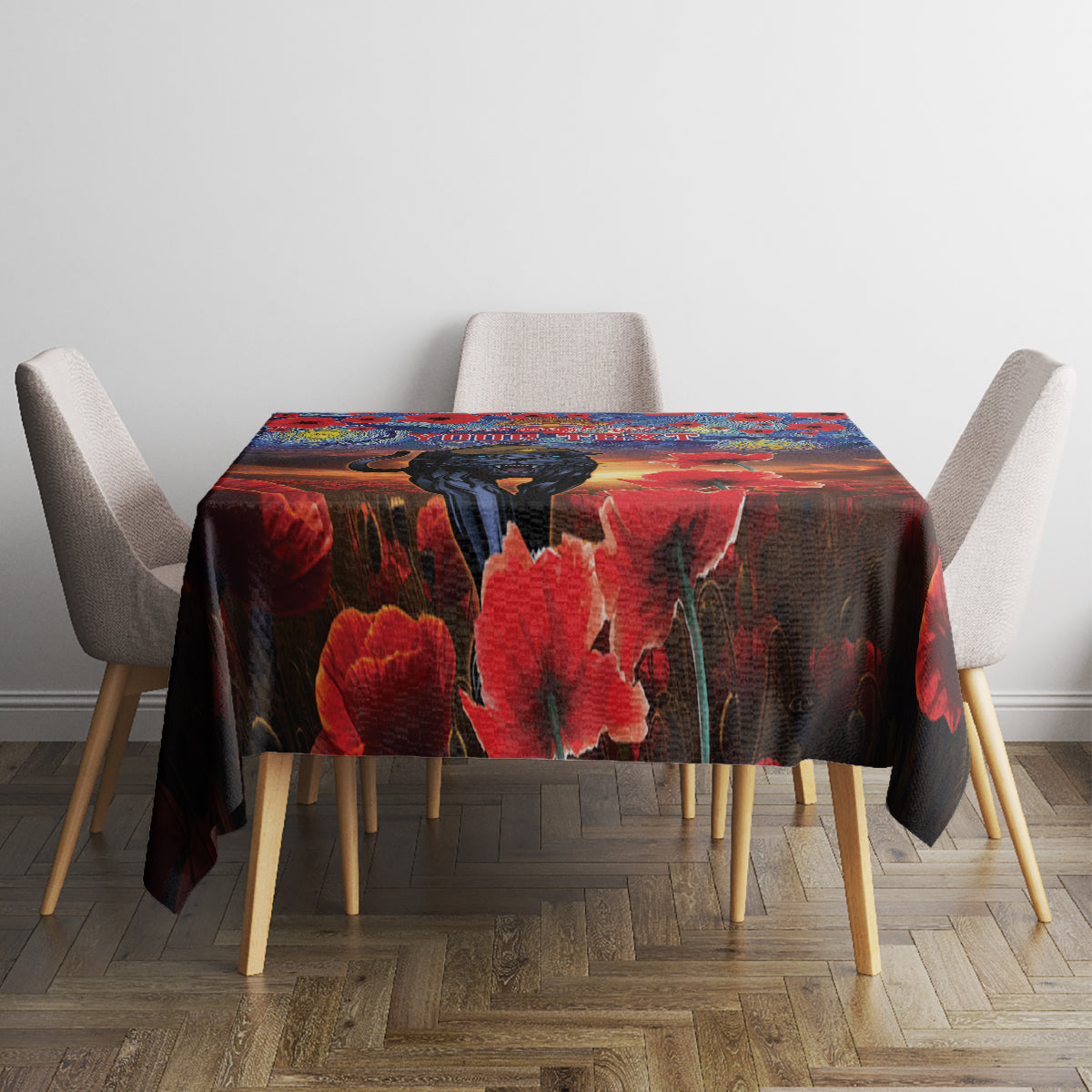 Personalised Panthers Rugby ANZAC Tablecloth Starry Night and Field of Poppies