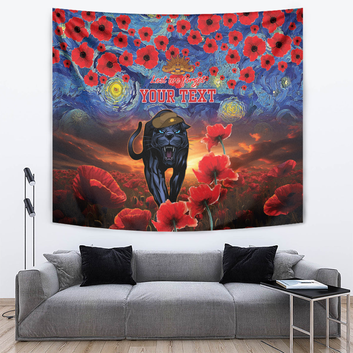 Personalised Panthers Rugby ANZAC Tapestry Starry Night and Field of Poppies