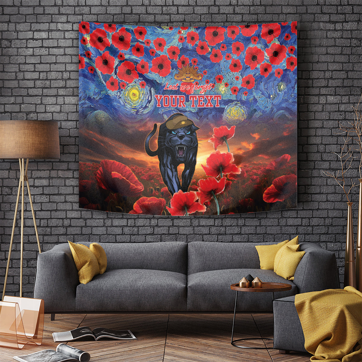 Personalised Panthers Rugby ANZAC Tapestry Starry Night and Field of Poppies