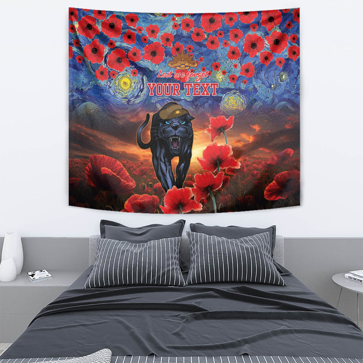 Personalised Panthers Rugby ANZAC Tapestry Starry Night and Field of Poppies