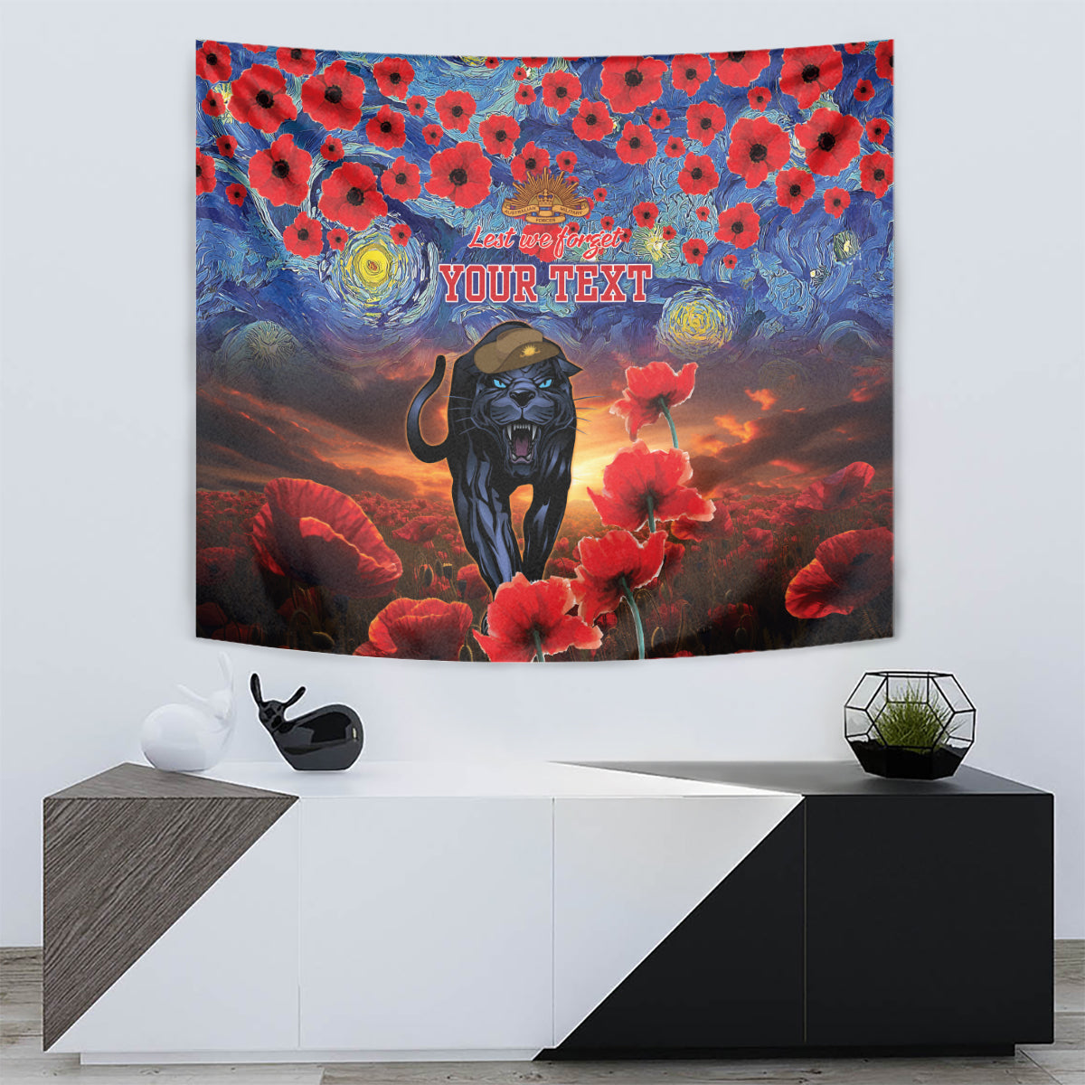 Personalised Panthers Rugby ANZAC Tapestry Starry Night and Field of Poppies