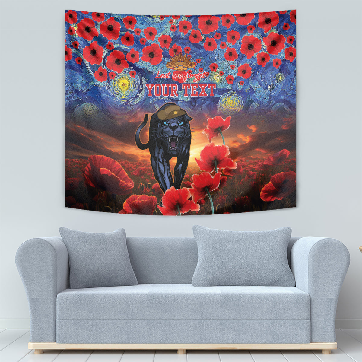 Personalised Panthers Rugby ANZAC Tapestry Starry Night and Field of Poppies