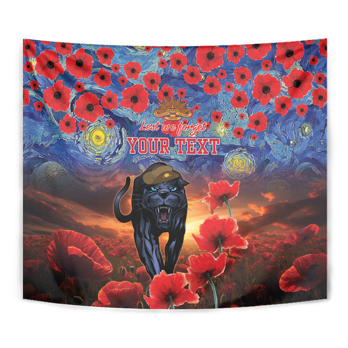 Personalised Panthers Rugby ANZAC Tapestry Starry Night and Field of Poppies