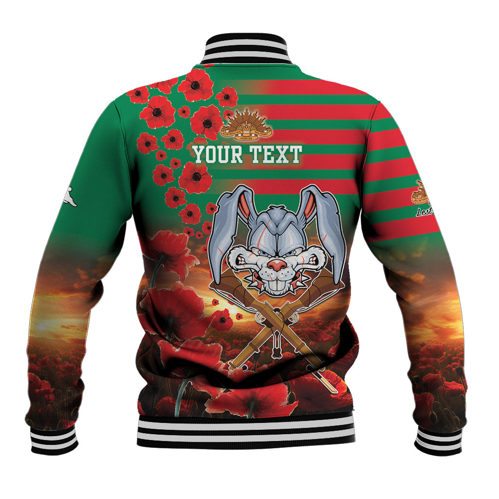 Personalised Rabbitohs Rugby ANZAC Baseball Jacket Starry Night and Field of Poppies