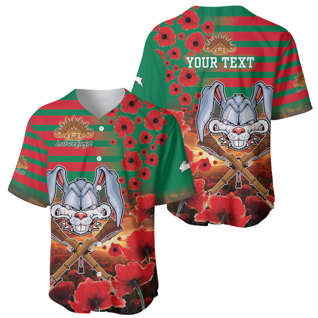 Personalised Rabbitohs Rugby ANZAC Baseball Jersey Starry Night and Field of Poppies