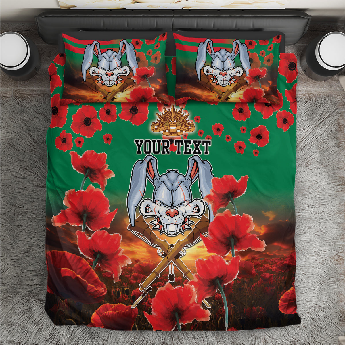 Personalised Rabbitohs Rugby ANZAC Bedding Set Starry Night and Field of Poppies