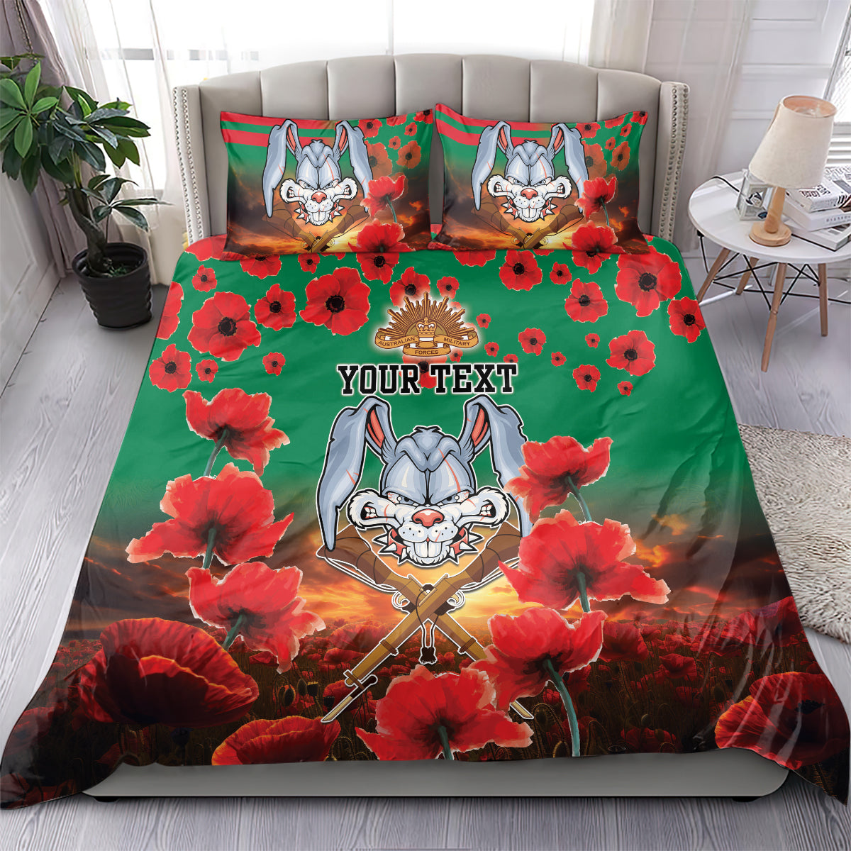 Personalised Rabbitohs Rugby ANZAC Bedding Set Starry Night and Field of Poppies