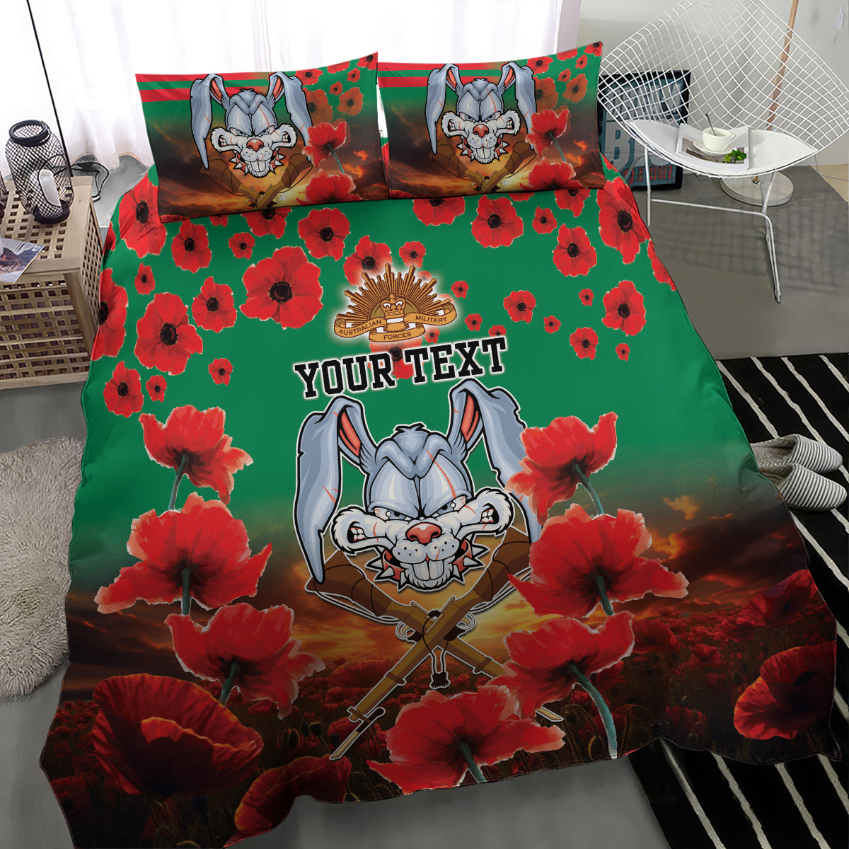 Personalised Rabbitohs Rugby ANZAC Bedding Set Starry Night and Field of Poppies