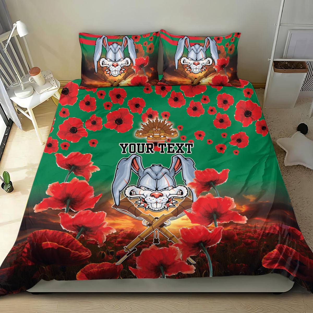 Personalised Rabbitohs Rugby ANZAC Bedding Set Starry Night and Field of Poppies