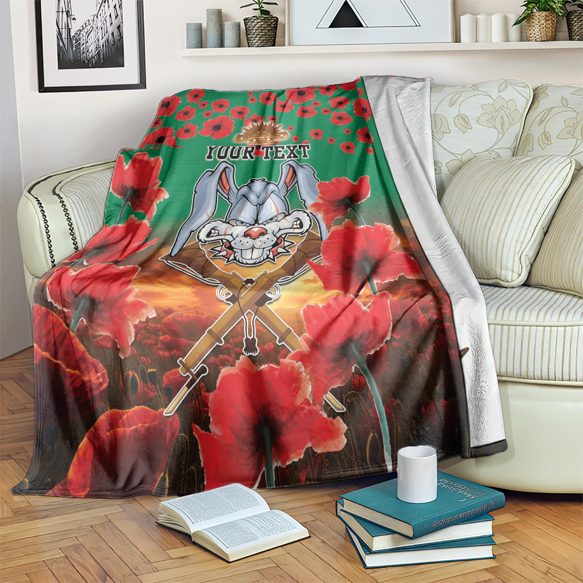 Personalised Rabbitohs Rugby ANZAC Blanket Starry Night and Field of Poppies