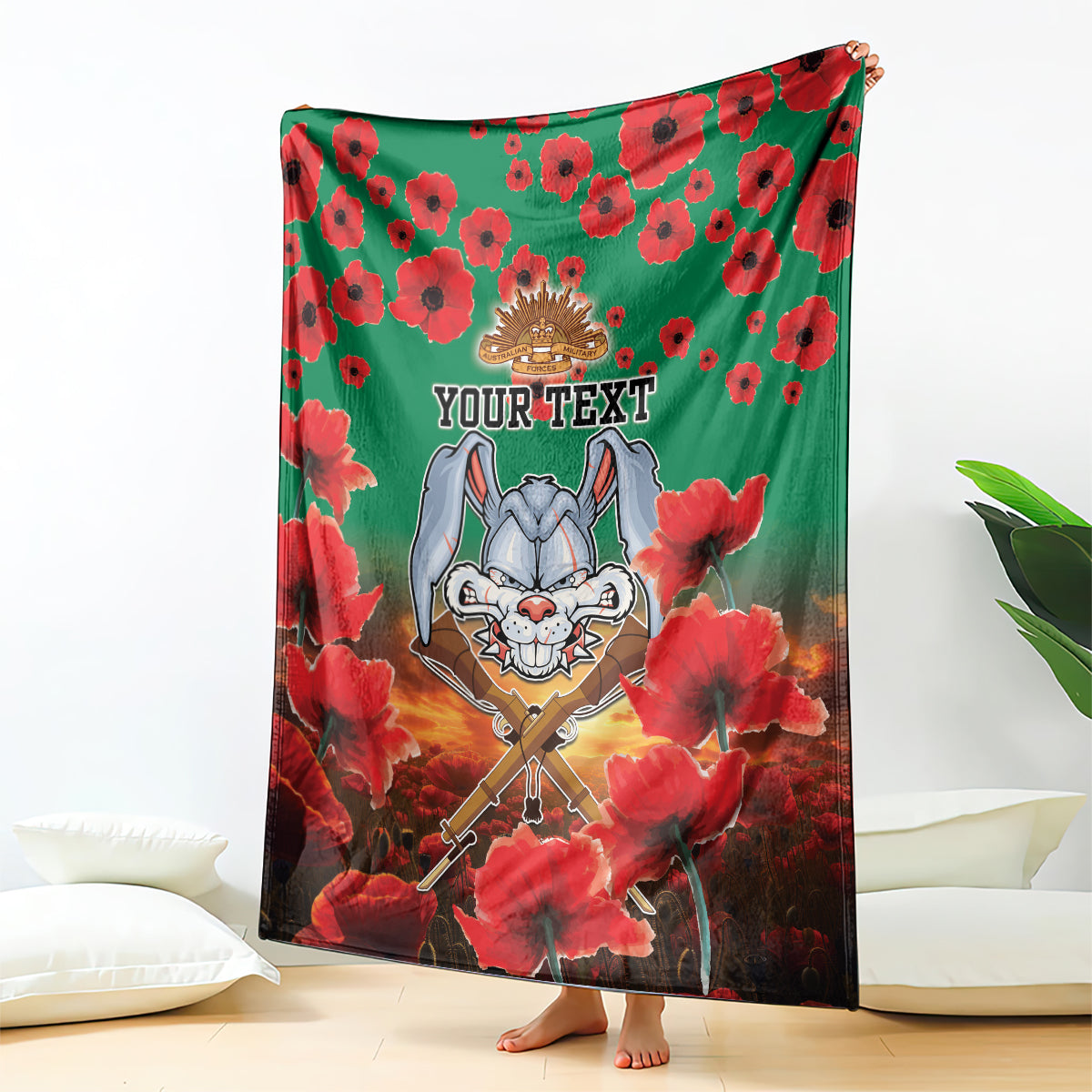 Personalised Rabbitohs Rugby ANZAC Blanket Starry Night and Field of Poppies