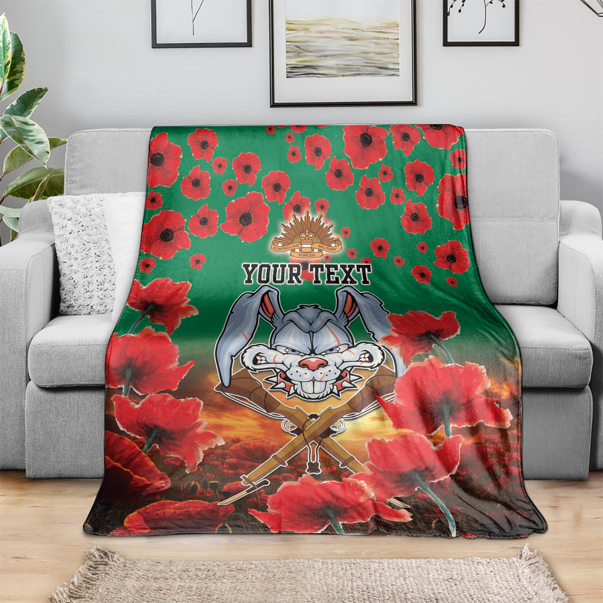 Personalised Rabbitohs Rugby ANZAC Blanket Starry Night and Field of Poppies