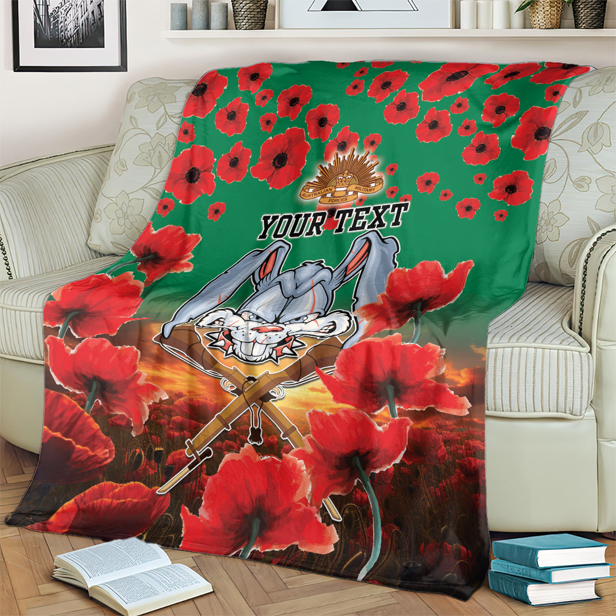 Personalised Rabbitohs Rugby ANZAC Blanket Starry Night and Field of Poppies