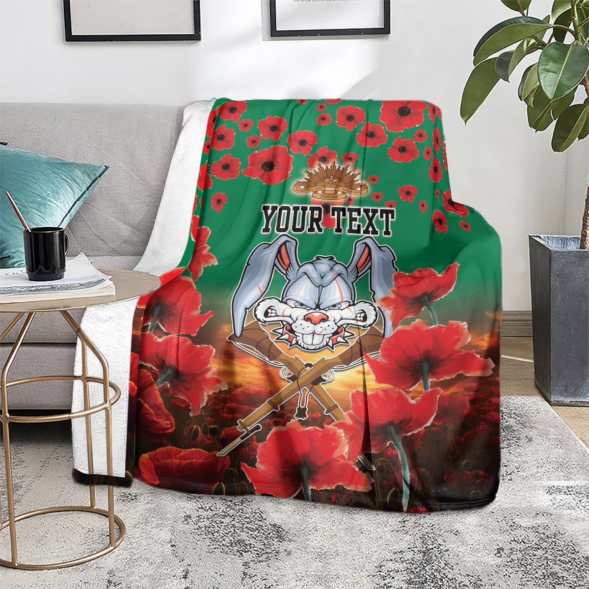 Personalised Rabbitohs Rugby ANZAC Blanket Starry Night and Field of Poppies