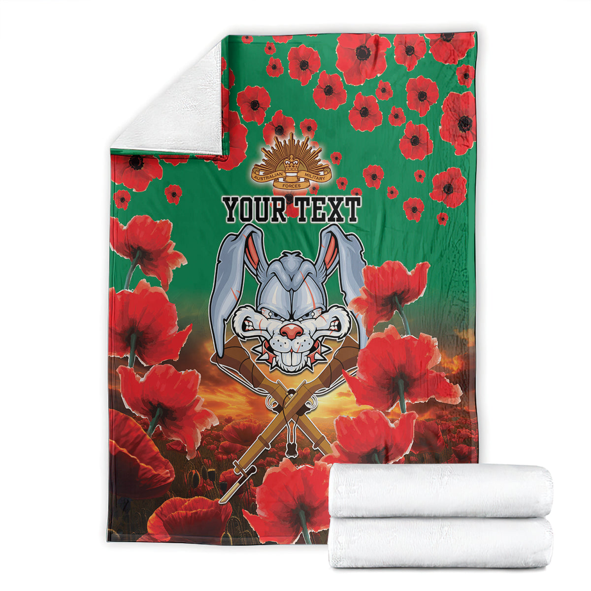 Personalised Rabbitohs Rugby ANZAC Blanket Starry Night and Field of Poppies