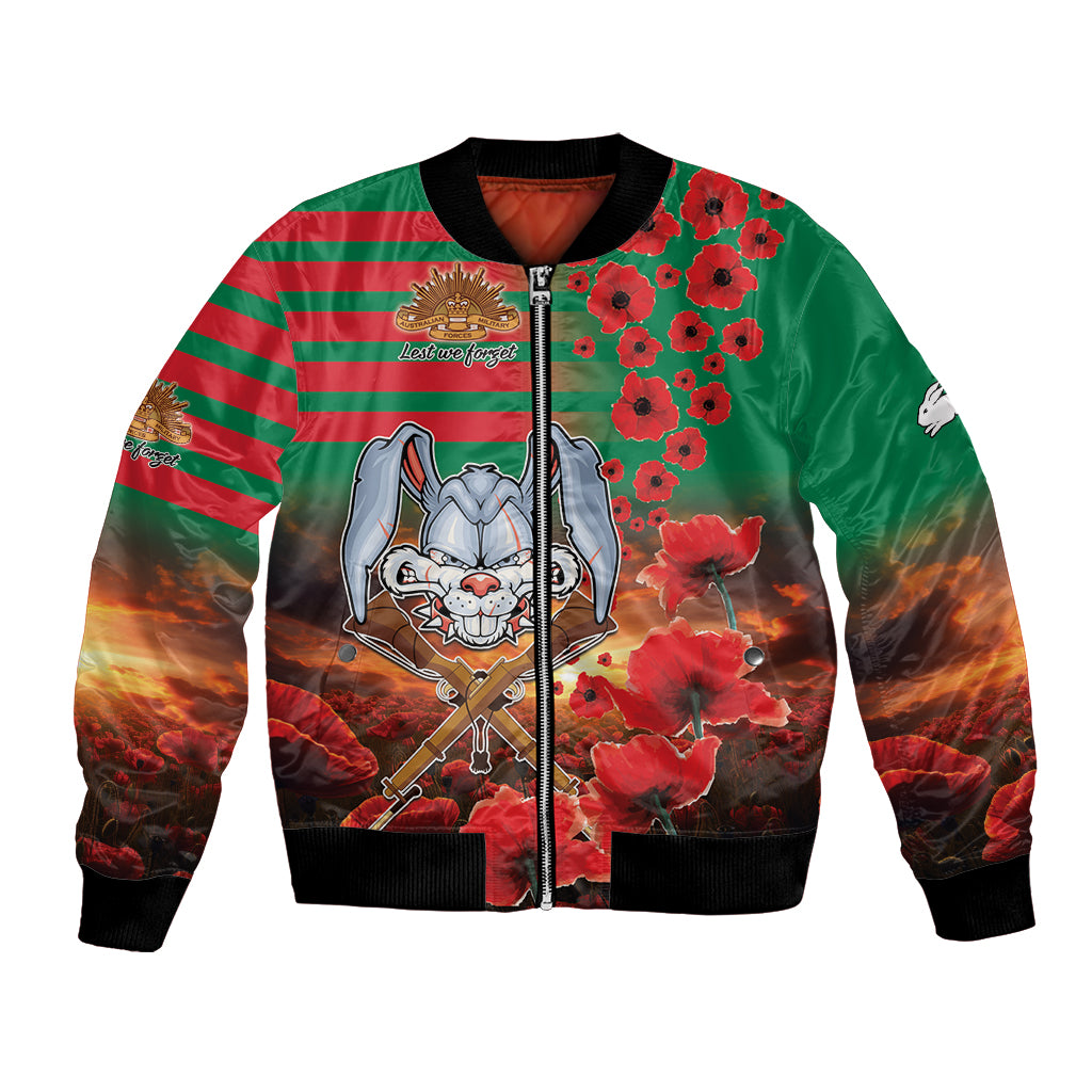 Personalised Rabbitohs Rugby ANZAC Bomber Jacket Starry Night and Field of Poppies