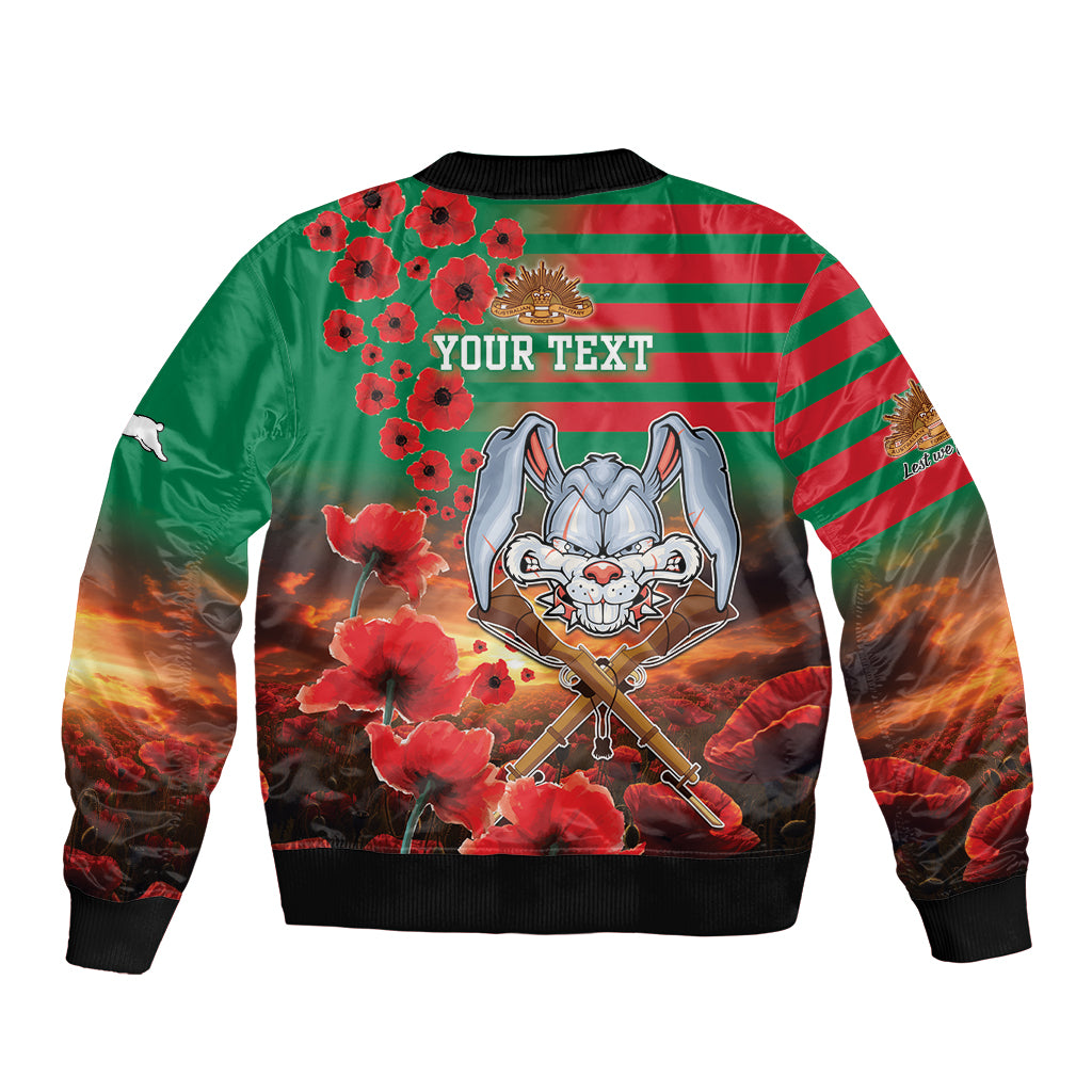 Personalised Rabbitohs Rugby ANZAC Bomber Jacket Starry Night and Field of Poppies