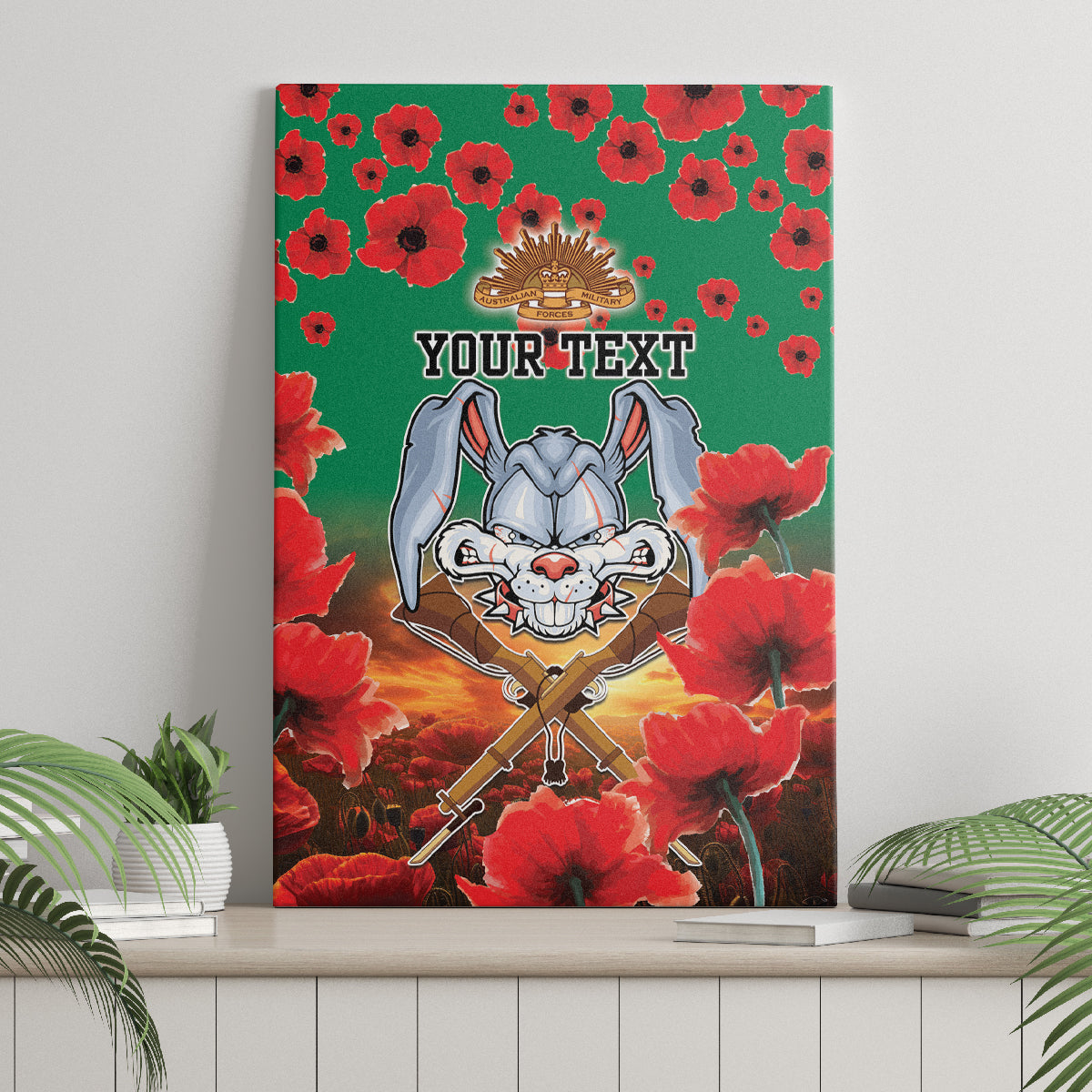 Personalised Rabbitohs Rugby ANZAC Canvas Wall Art Starry Night and Field of Poppies