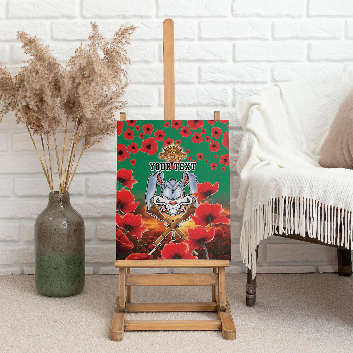 Personalised Rabbitohs Rugby ANZAC Canvas Wall Art Starry Night and Field of Poppies