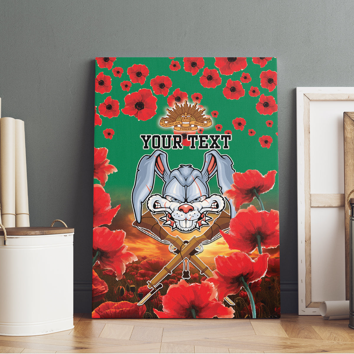 Personalised Rabbitohs Rugby ANZAC Canvas Wall Art Starry Night and Field of Poppies