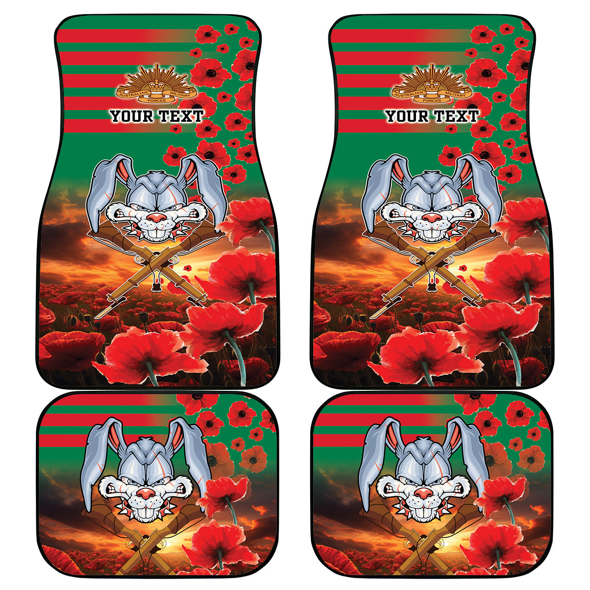 Personalised Rabbitohs Rugby ANZAC Car Mats Starry Night and Field of Poppies