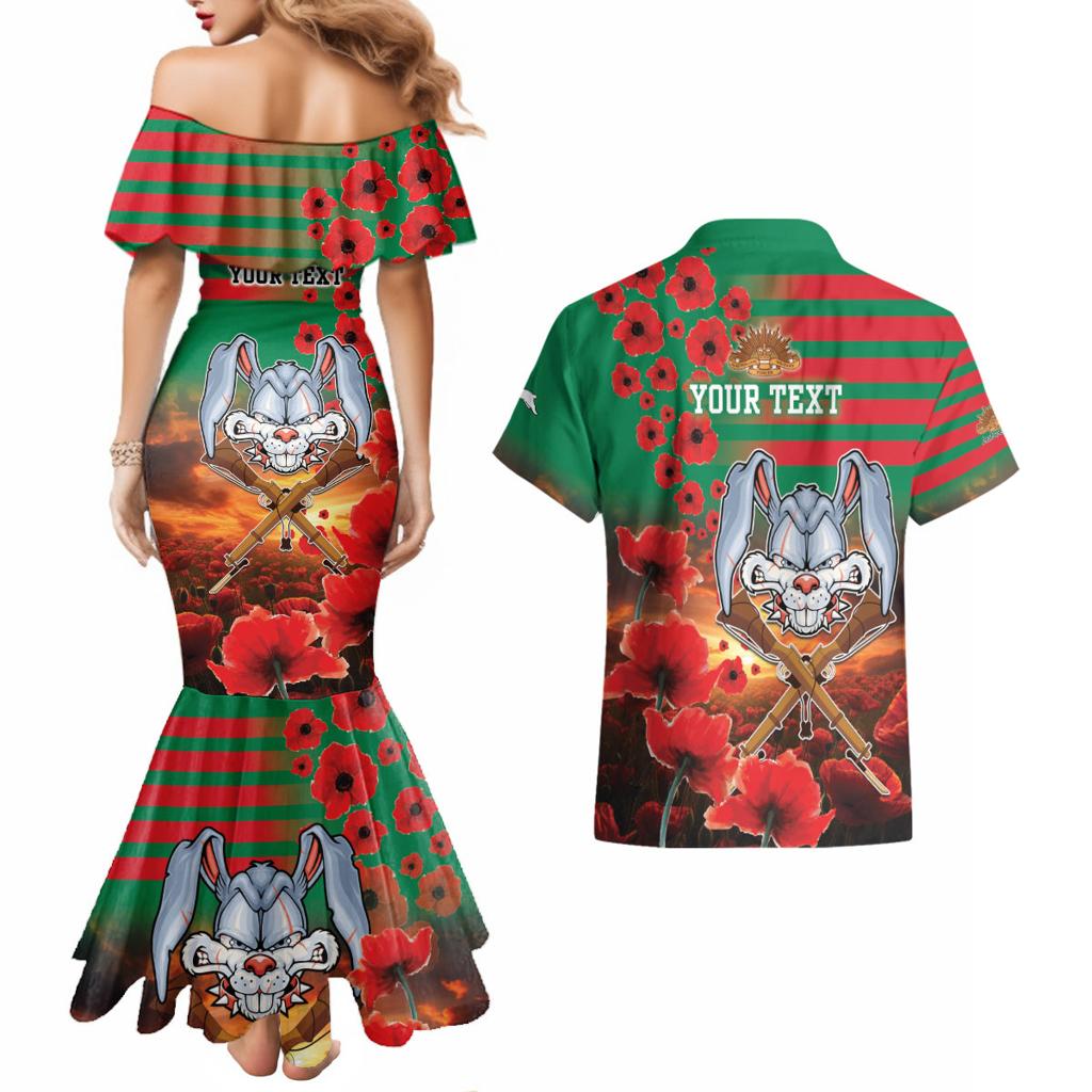 Personalised Rabbitohs Rugby ANZAC Couples Matching Mermaid Dress and Hawaiian Shirt Starry Night and Field of Poppies