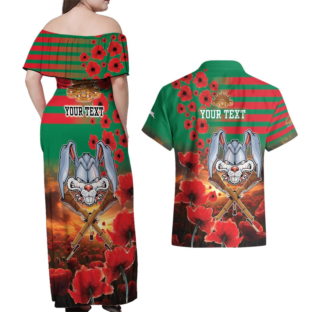 Personalised Rabbitohs Rugby ANZAC Couples Matching Off Shoulder Maxi Dress and Hawaiian Shirt Starry Night and Field of Poppies