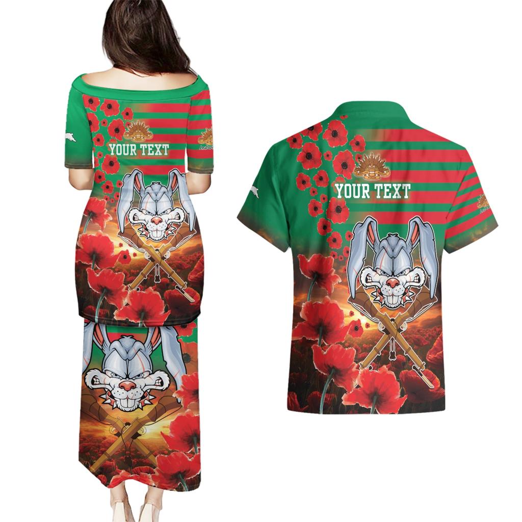 Personalised Rabbitohs Rugby ANZAC Couples Matching Puletasi and Hawaiian Shirt Starry Night and Field of Poppies