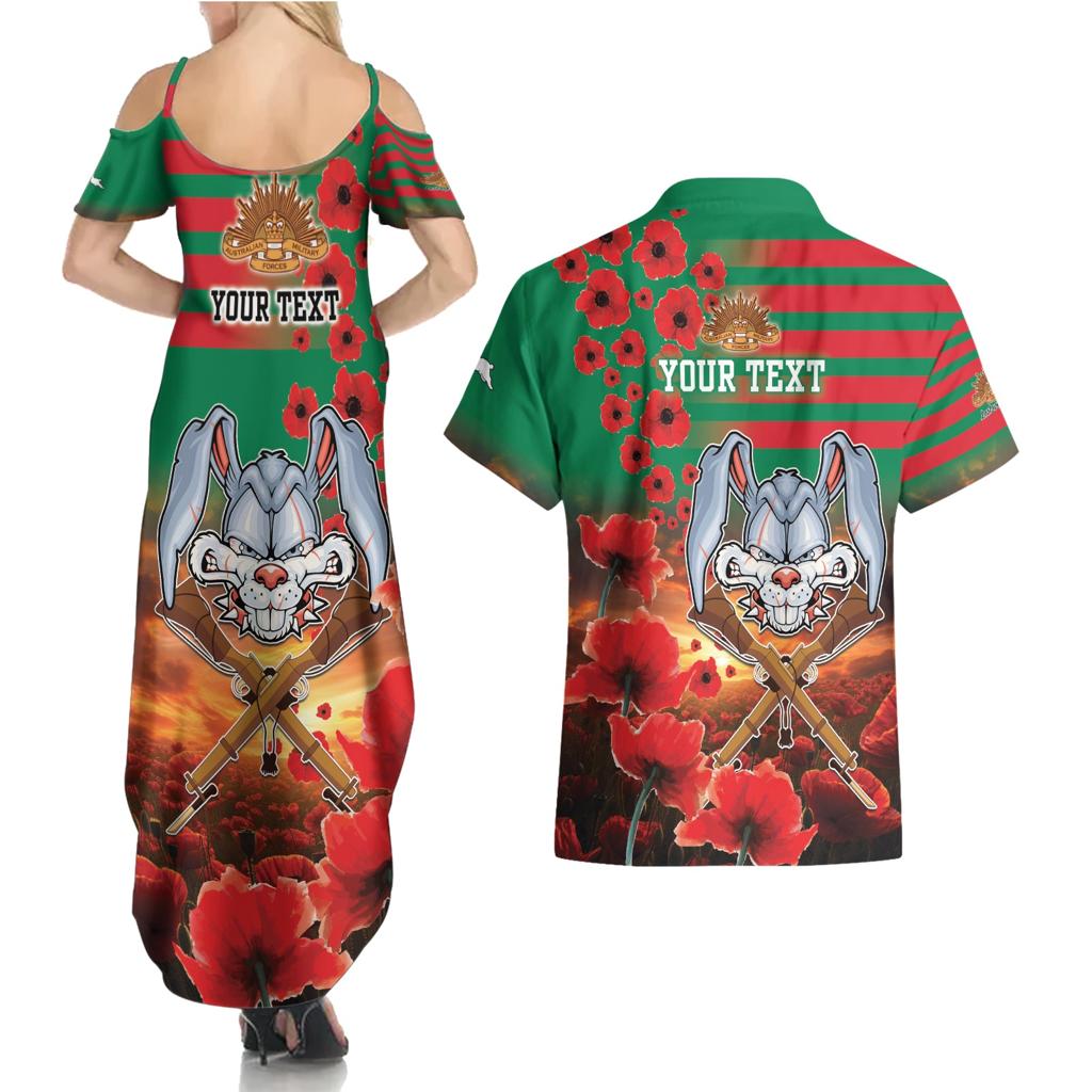 Personalised Rabbitohs Rugby ANZAC Couples Matching Summer Maxi Dress and Hawaiian Shirt Starry Night and Field of Poppies