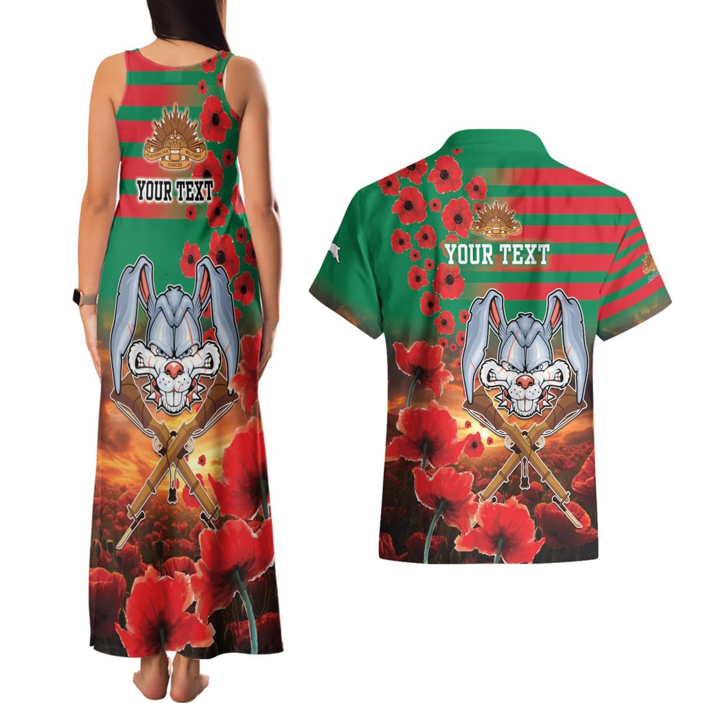 Personalised Rabbitohs Rugby ANZAC Couples Matching Tank Maxi Dress and Hawaiian Shirt Starry Night and Field of Poppies