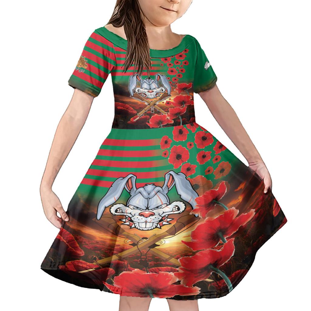 Personalised Rabbitohs Rugby ANZAC Family Matching Long Sleeve Bodycon Dress and Hawaiian Shirt Starry Night and Field of Poppies