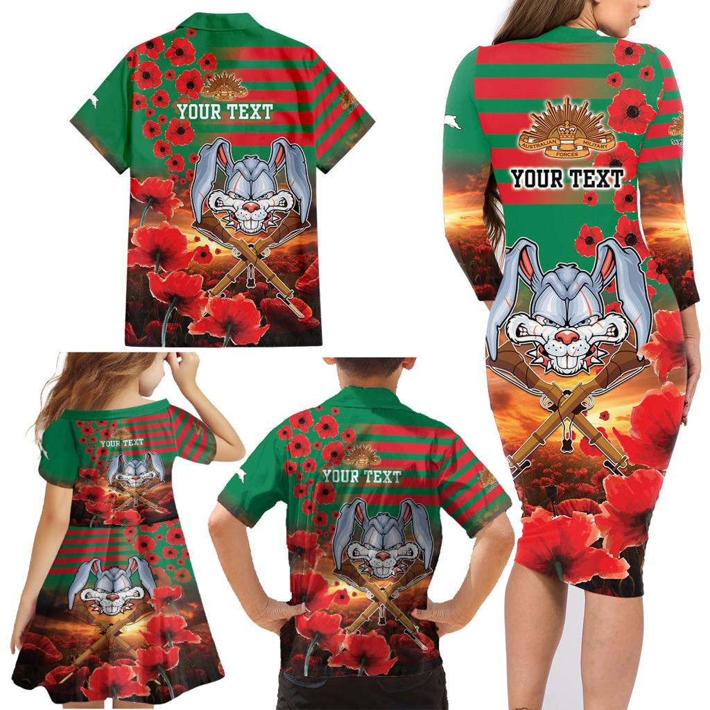 Personalised Rabbitohs Rugby ANZAC Family Matching Long Sleeve Bodycon Dress and Hawaiian Shirt Starry Night and Field of Poppies