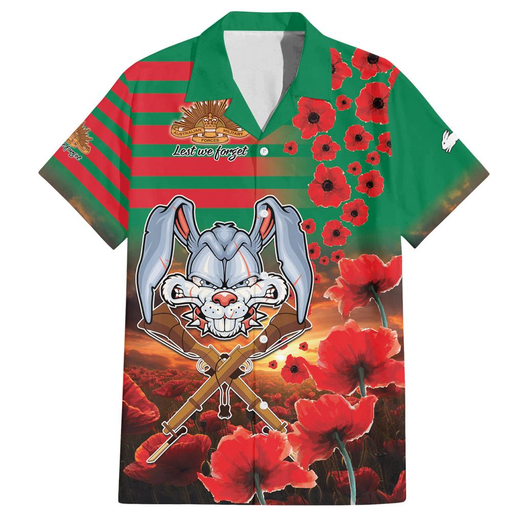 Personalised Rabbitohs Rugby ANZAC Family Matching Long Sleeve Bodycon Dress and Hawaiian Shirt Starry Night and Field of Poppies