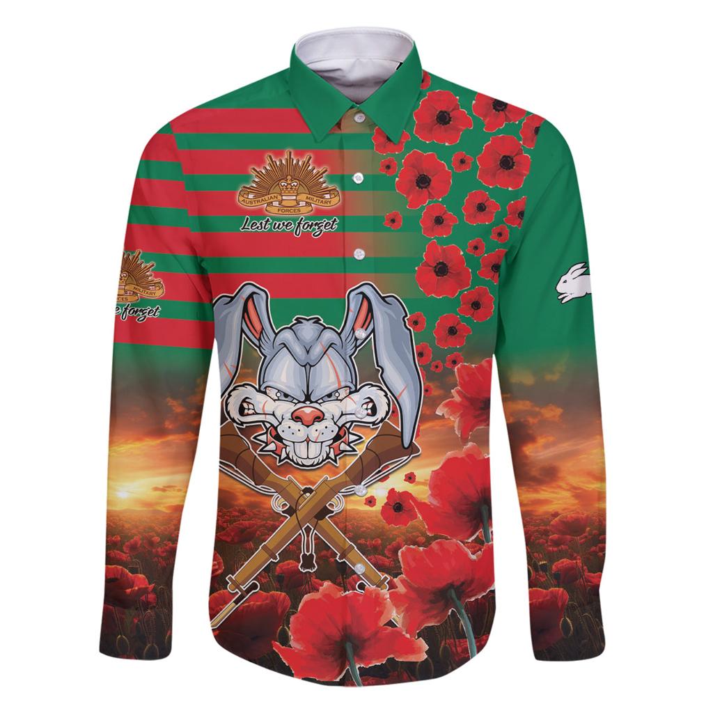 Personalised Rabbitohs Rugby ANZAC Family Matching Long Sleeve Bodycon Dress and Hawaiian Shirt Starry Night and Field of Poppies