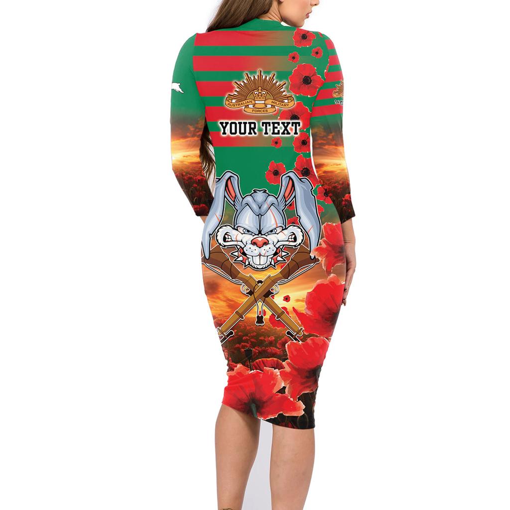 Personalised Rabbitohs Rugby ANZAC Family Matching Long Sleeve Bodycon Dress and Hawaiian Shirt Starry Night and Field of Poppies