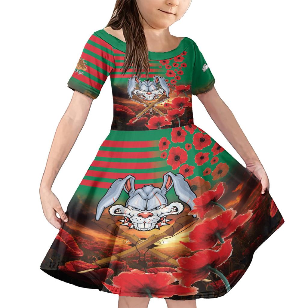 Personalised Rabbitohs Rugby ANZAC Family Matching Mermaid Dress and Hawaiian Shirt Starry Night and Field of Poppies