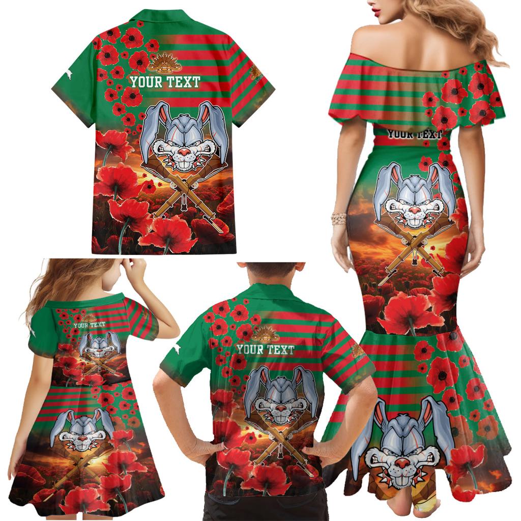 Personalised Rabbitohs Rugby ANZAC Family Matching Mermaid Dress and Hawaiian Shirt Starry Night and Field of Poppies