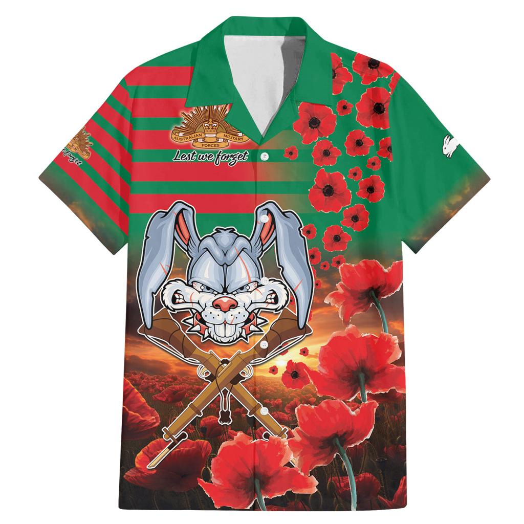 Personalised Rabbitohs Rugby ANZAC Family Matching Mermaid Dress and Hawaiian Shirt Starry Night and Field of Poppies