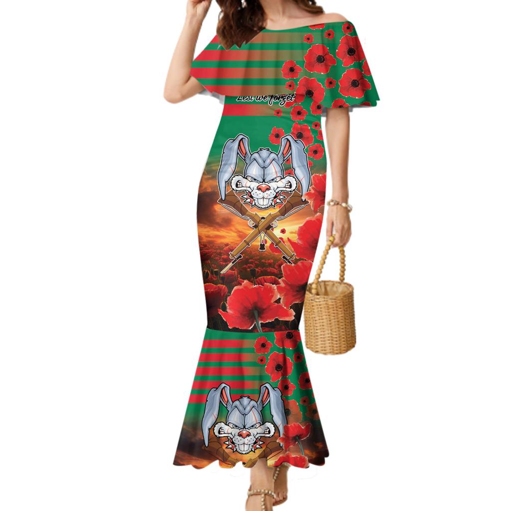 Personalised Rabbitohs Rugby ANZAC Family Matching Mermaid Dress and Hawaiian Shirt Starry Night and Field of Poppies