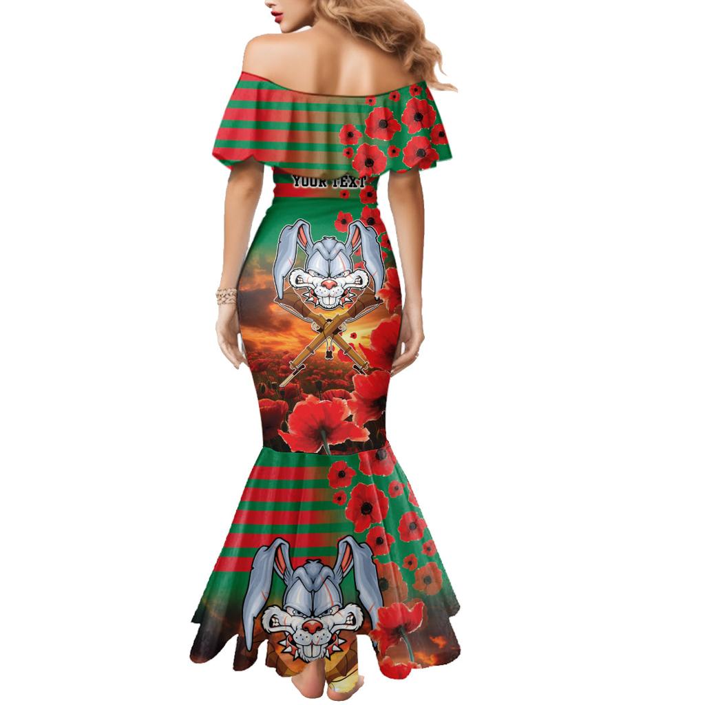 Personalised Rabbitohs Rugby ANZAC Family Matching Mermaid Dress and Hawaiian Shirt Starry Night and Field of Poppies