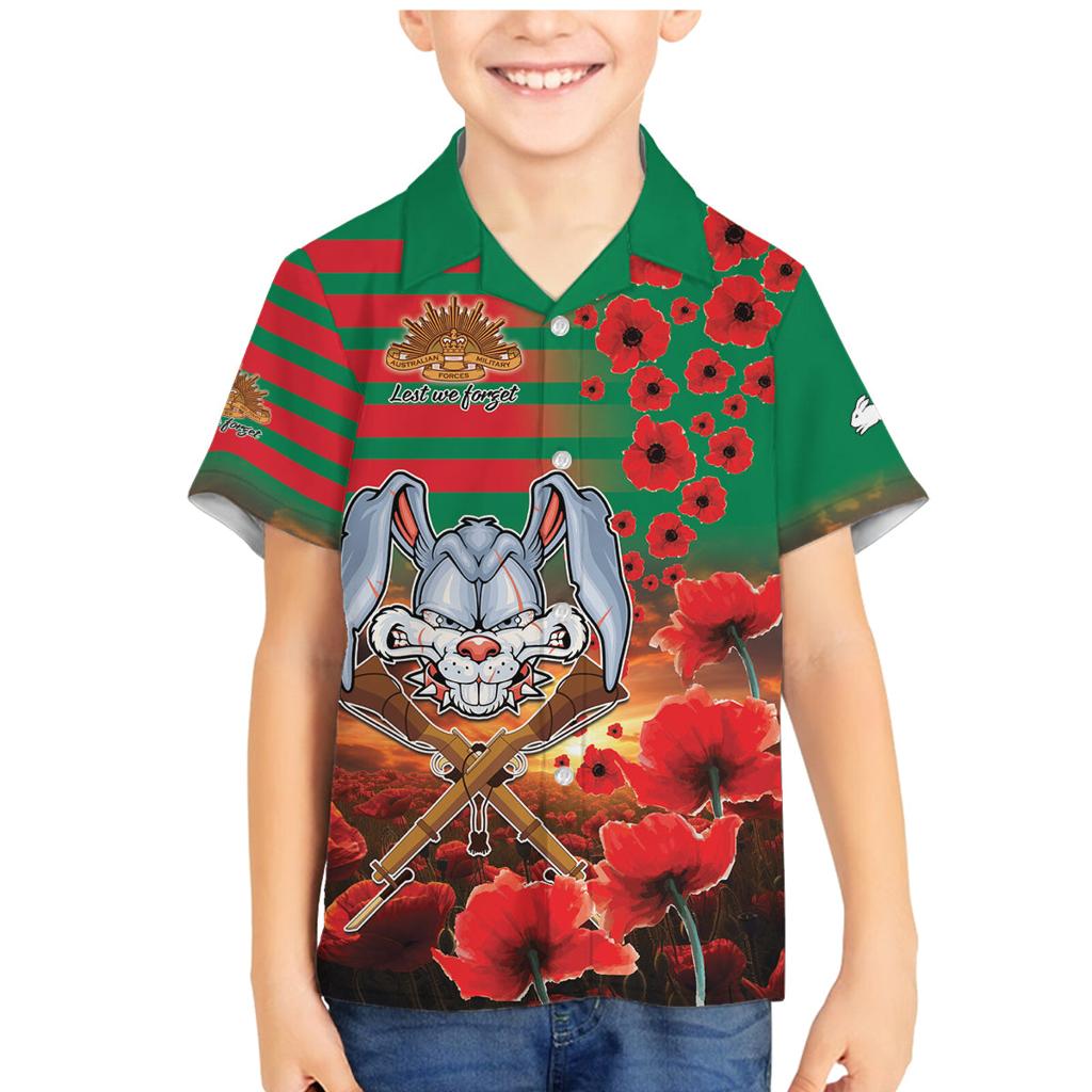 Personalised Rabbitohs Rugby ANZAC Family Matching Mermaid Dress and Hawaiian Shirt Starry Night and Field of Poppies